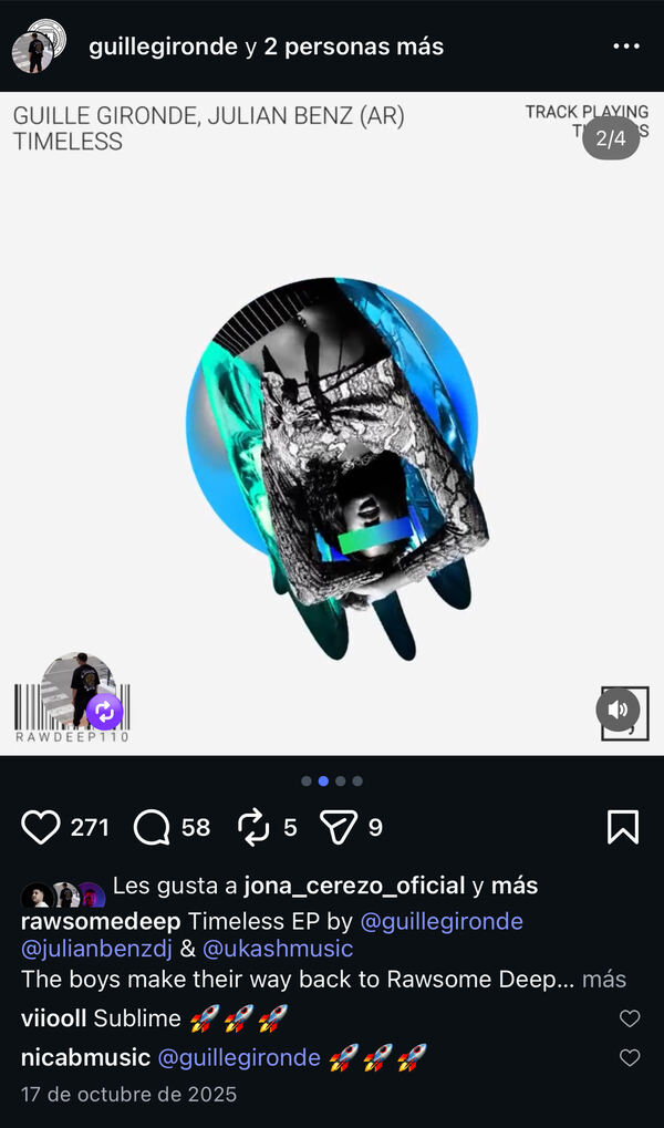 Jona Cerezo dando like a un EP de la escena electrónica en Instagram